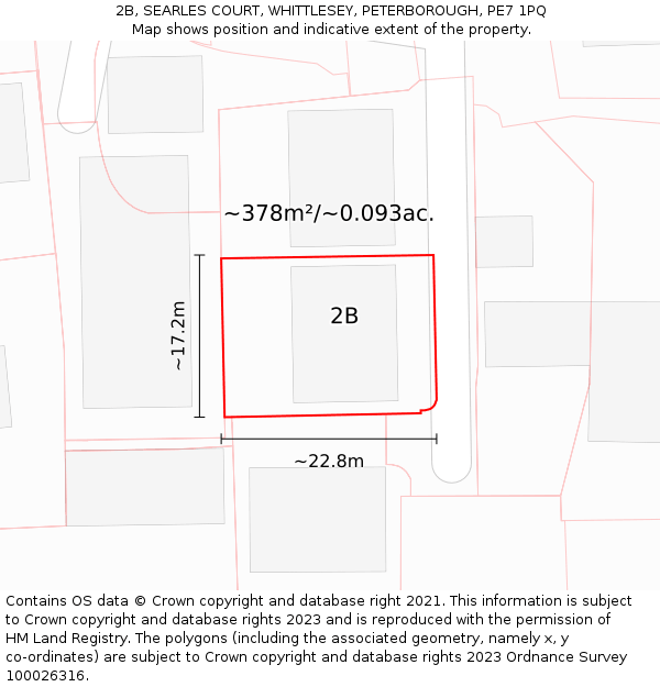 2B, SEARLES COURT, WHITTLESEY, PETERBOROUGH, PE7 1PQ: Plot and title map