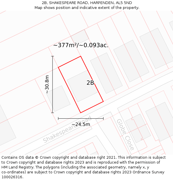 2B, SHAKESPEARE ROAD, HARPENDEN, AL5 5ND: Plot and title map