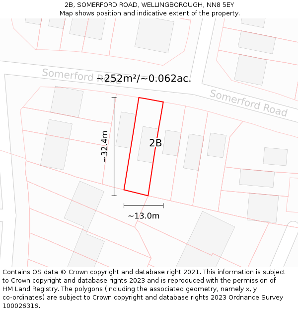 2B, SOMERFORD ROAD, WELLINGBOROUGH, NN8 5EY: Plot and title map