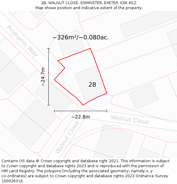 2B, WALNUT CLOSE, EXMINSTER, EXETER, EX6 8SZ: Plot and title map