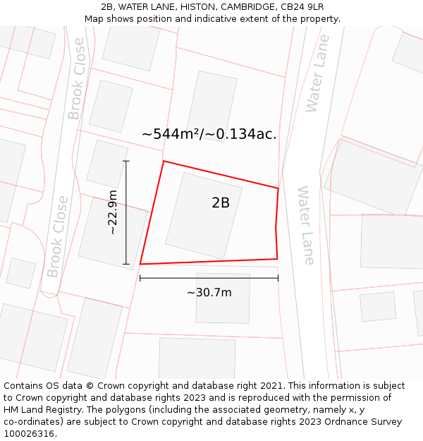 2B, WATER LANE, HISTON, CAMBRIDGE, CB24 9LR: Plot and title map