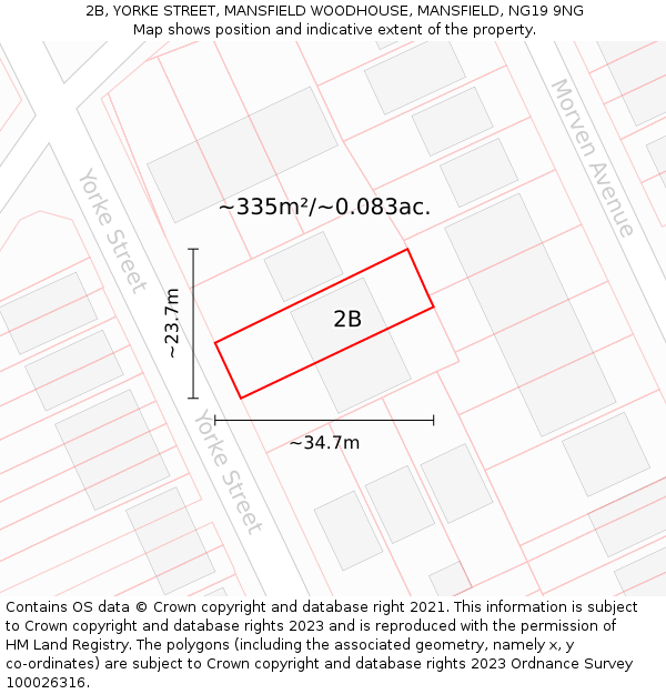 2B, YORKE STREET, MANSFIELD WOODHOUSE, MANSFIELD, NG19 9NG: Plot and title map