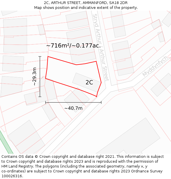 2C, ARTHUR STREET, AMMANFORD, SA18 2DR: Plot and title map