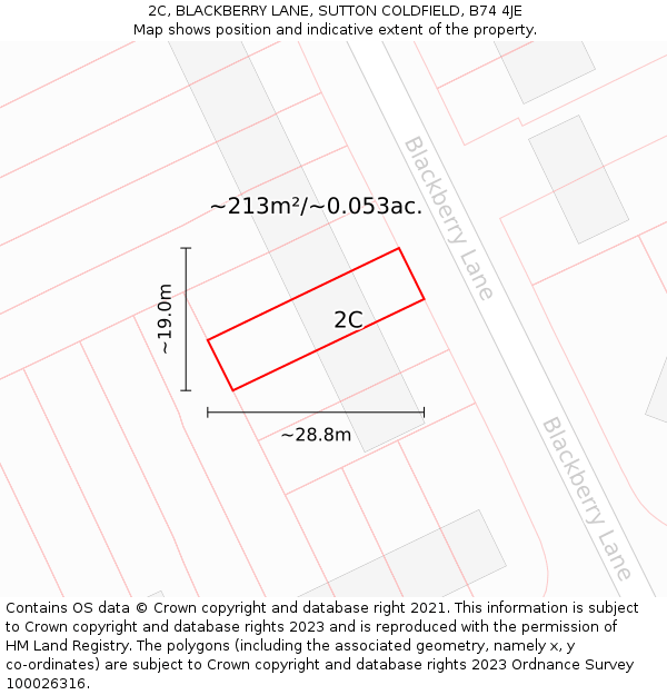 2C, BLACKBERRY LANE, SUTTON COLDFIELD, B74 4JE: Plot and title map