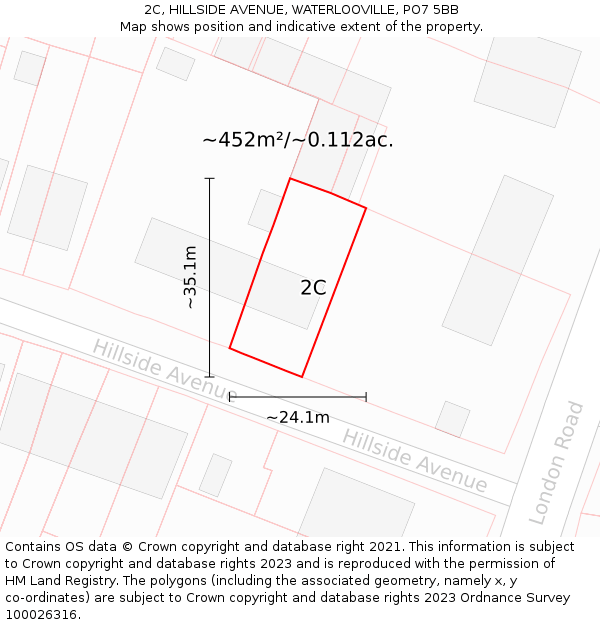 2C, HILLSIDE AVENUE, WATERLOOVILLE, PO7 5BB: Plot and title map