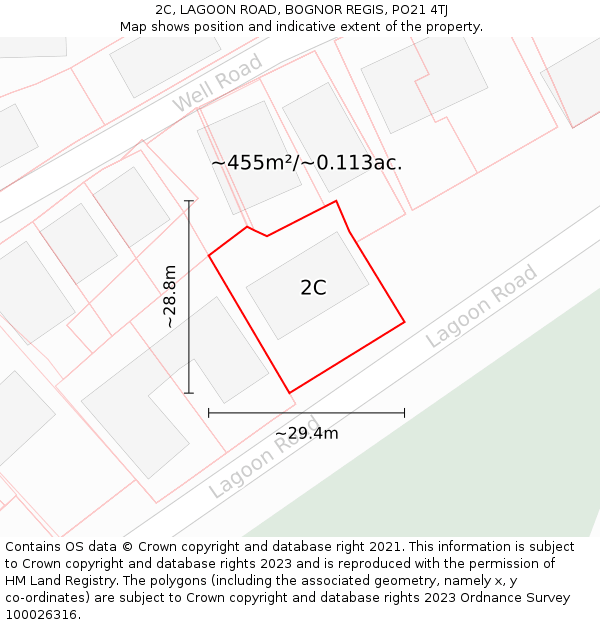 2C, LAGOON ROAD, BOGNOR REGIS, PO21 4TJ: Plot and title map