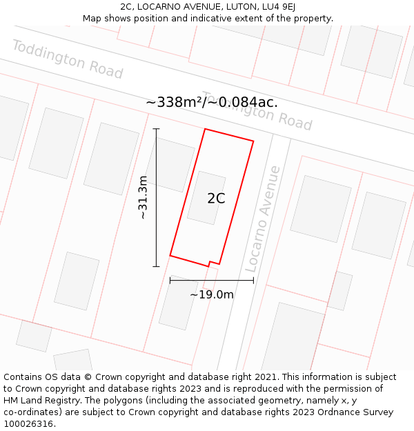 2C, LOCARNO AVENUE, LUTON, LU4 9EJ: Plot and title map