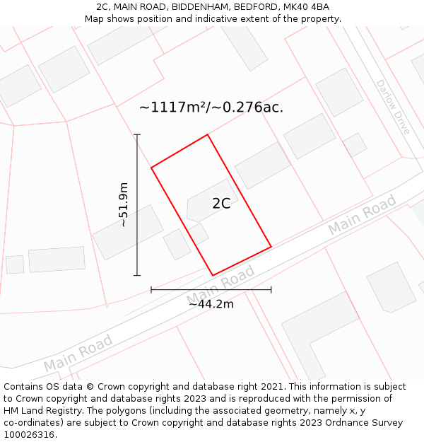2C, MAIN ROAD, BIDDENHAM, BEDFORD, MK40 4BA: Plot and title map