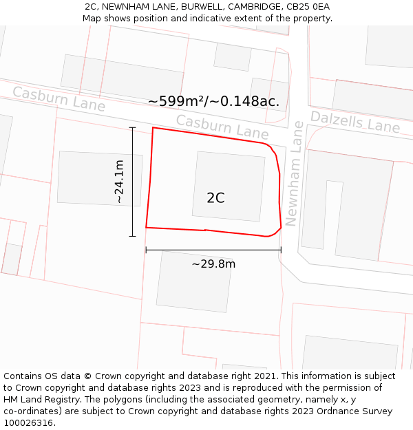 2C, NEWNHAM LANE, BURWELL, CAMBRIDGE, CB25 0EA: Plot and title map
