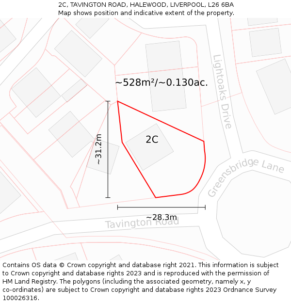 2C, TAVINGTON ROAD, HALEWOOD, LIVERPOOL, L26 6BA: Plot and title map