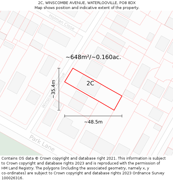 2C, WINSCOMBE AVENUE, WATERLOOVILLE, PO8 8DX: Plot and title map