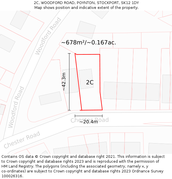 2C, WOODFORD ROAD, POYNTON, STOCKPORT, SK12 1DY: Plot and title map