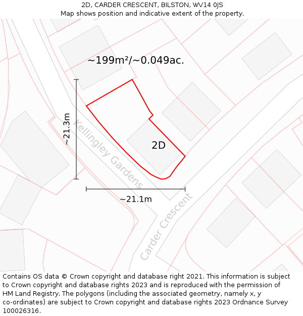 2D, CARDER CRESCENT, BILSTON, WV14 0JS: Plot and title map