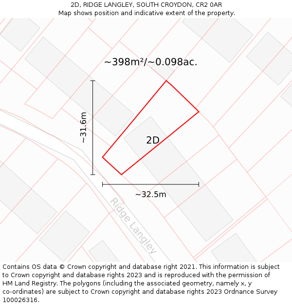 2D, RIDGE LANGLEY, SOUTH CROYDON, CR2 0AR: Plot and title map