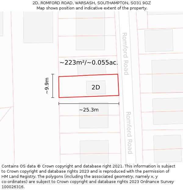 2D, ROMFORD ROAD, WARSASH, SOUTHAMPTON, SO31 9GZ: Plot and title map