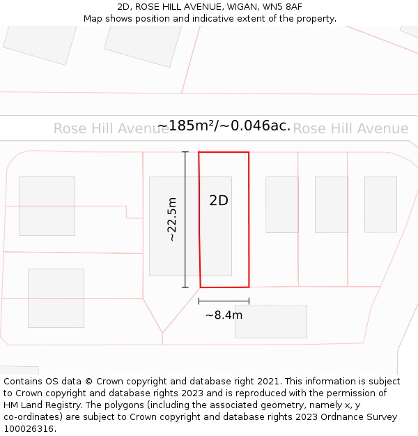 2D, ROSE HILL AVENUE, WIGAN, WN5 8AF: Plot and title map