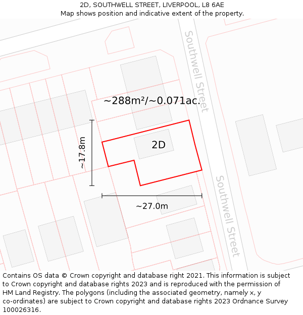 2D, SOUTHWELL STREET, LIVERPOOL, L8 6AE: Plot and title map