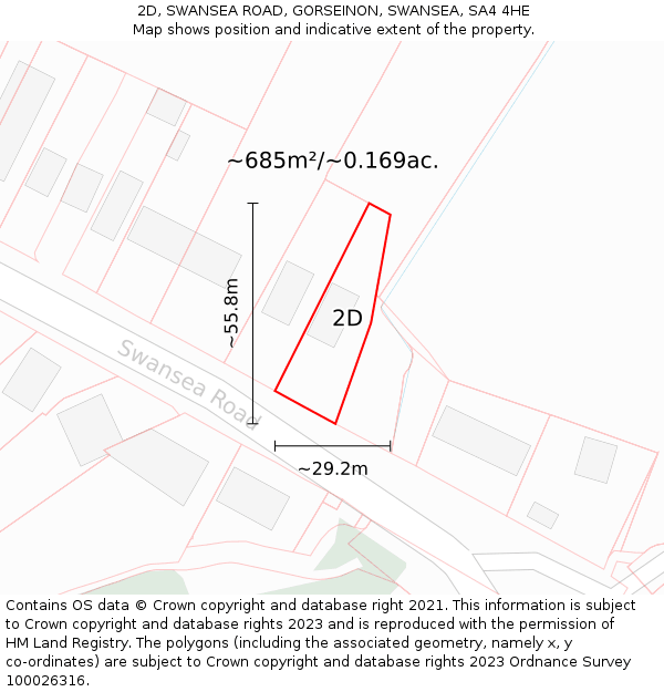 2D, SWANSEA ROAD, GORSEINON, SWANSEA, SA4 4HE: Plot and title map