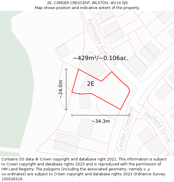 2E, CARDER CRESCENT, BILSTON, WV14 0JS: Plot and title map