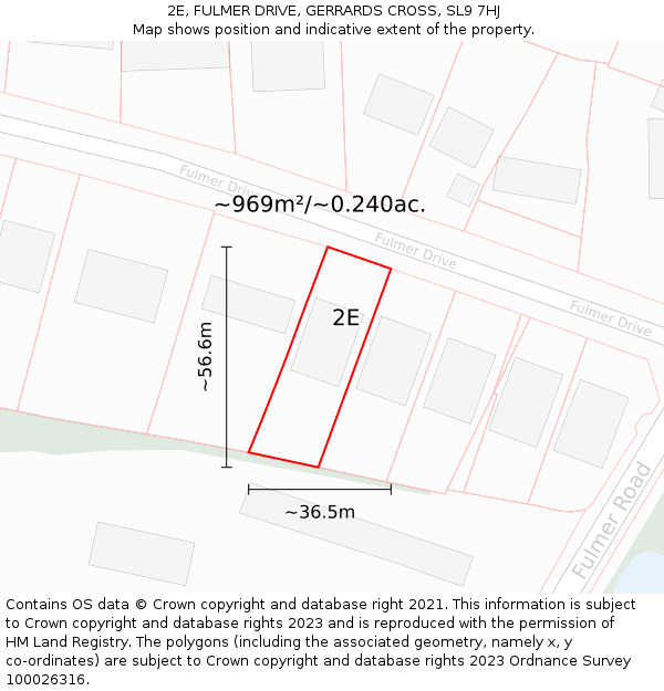 2E, FULMER DRIVE, GERRARDS CROSS, SL9 7HJ: Plot and title map