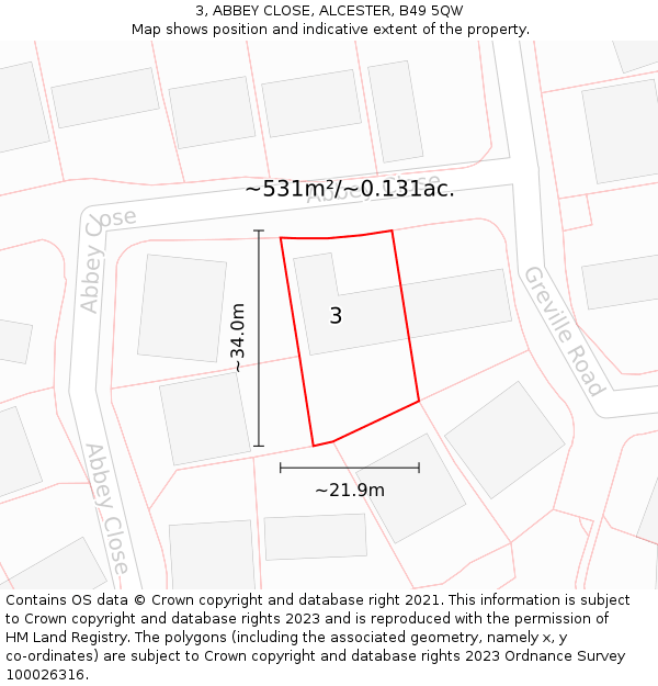 3, ABBEY CLOSE, ALCESTER, B49 5QW: Plot and title map