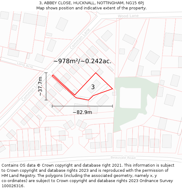 3, ABBEY CLOSE, HUCKNALL, NOTTINGHAM, NG15 6PJ: Plot and title map