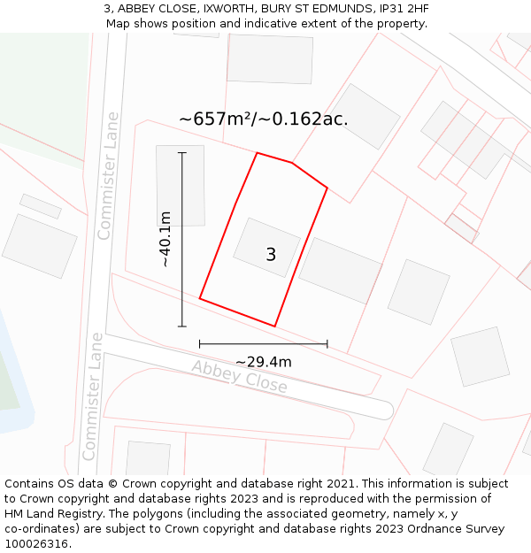 3, ABBEY CLOSE, IXWORTH, BURY ST EDMUNDS, IP31 2HF: Plot and title map