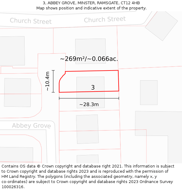 3, ABBEY GROVE, MINSTER, RAMSGATE, CT12 4HB: Plot and title map