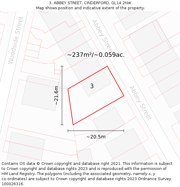 3, ABBEY STREET, CINDERFORD, GL14 2NW: Plot and title map