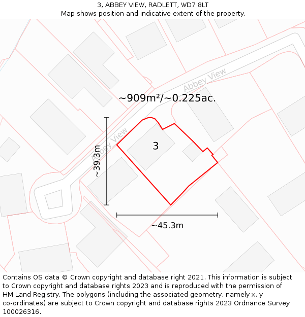 3, ABBEY VIEW, RADLETT, WD7 8LT: Plot and title map