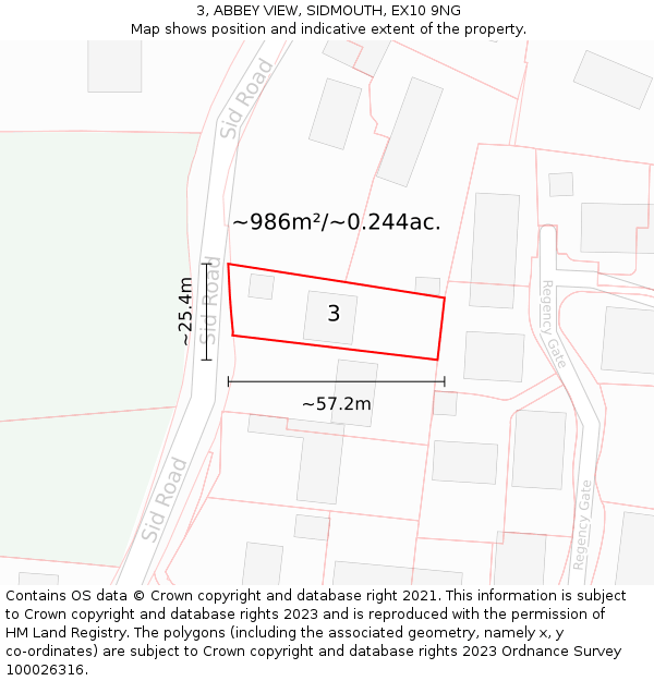 3, ABBEY VIEW, SIDMOUTH, EX10 9NG: Plot and title map