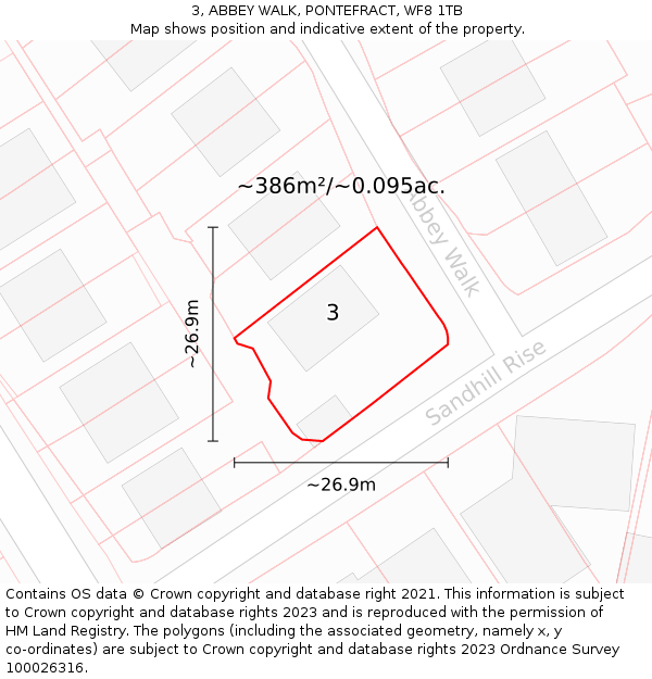 3, ABBEY WALK, PONTEFRACT, WF8 1TB: Plot and title map