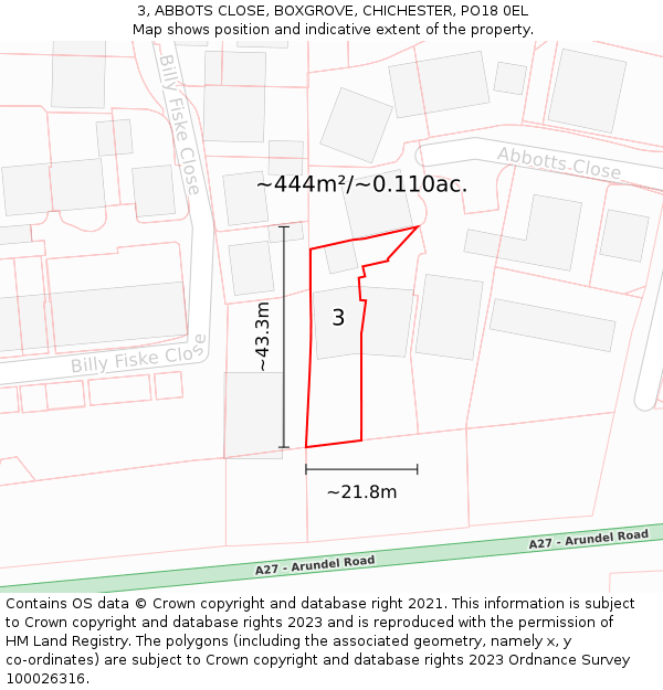 3, ABBOTS CLOSE, BOXGROVE, CHICHESTER, PO18 0EL: Plot and title map