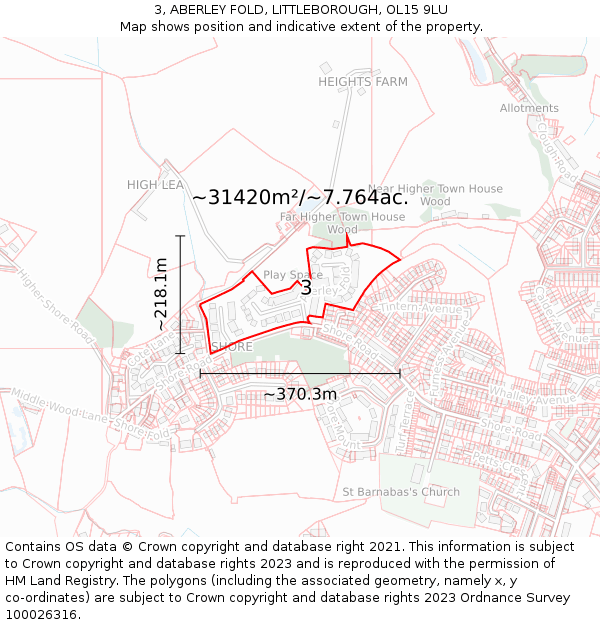 3, ABERLEY FOLD, LITTLEBOROUGH, OL15 9LU: Plot and title map