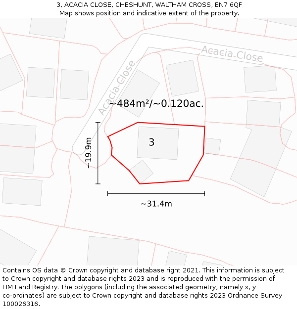 3, ACACIA CLOSE, CHESHUNT, WALTHAM CROSS, EN7 6QF: Plot and title map