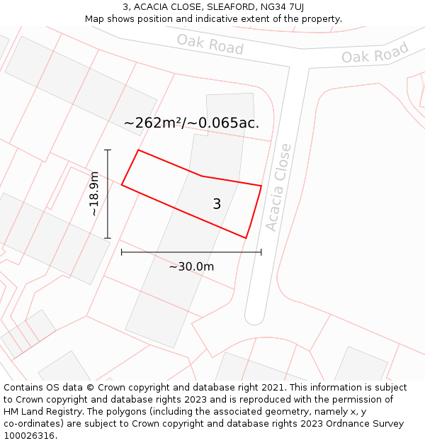 3, ACACIA CLOSE, SLEAFORD, NG34 7UJ: Plot and title map