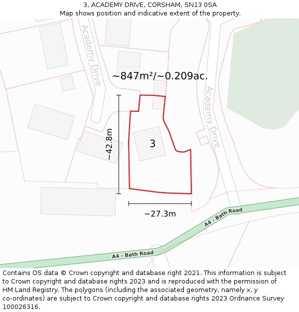 3, ACADEMY DRIVE, CORSHAM, SN13 0SA: Plot and title map