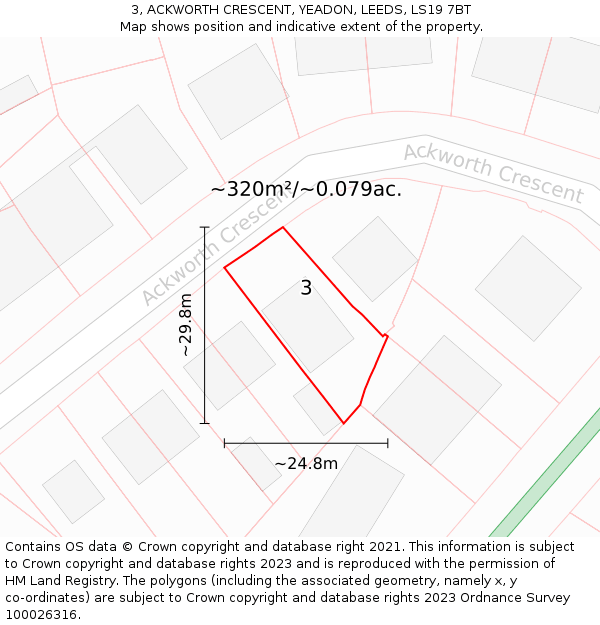 3, ACKWORTH CRESCENT, YEADON, LEEDS, LS19 7BT: Plot and title map