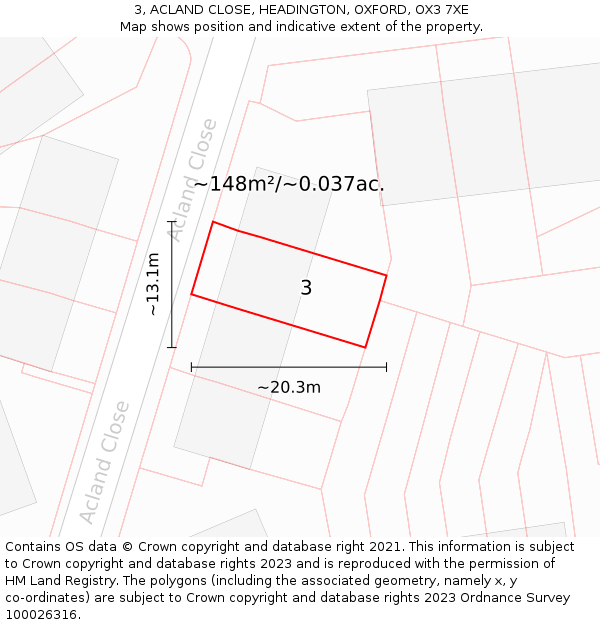 3, ACLAND CLOSE, HEADINGTON, OXFORD, OX3 7XE: Plot and title map