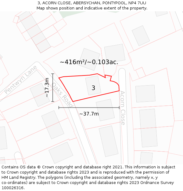 3, ACORN CLOSE, ABERSYCHAN, PONTYPOOL, NP4 7UU: Plot and title map