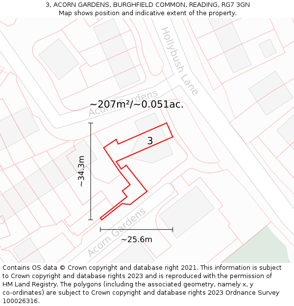 3, ACORN GARDENS, BURGHFIELD COMMON, READING, RG7 3GN: Plot and title map