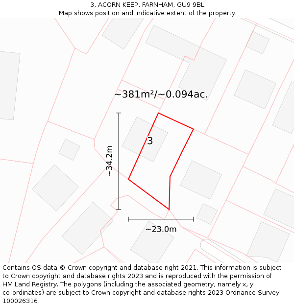 3, ACORN KEEP, FARNHAM, GU9 9BL: Plot and title map