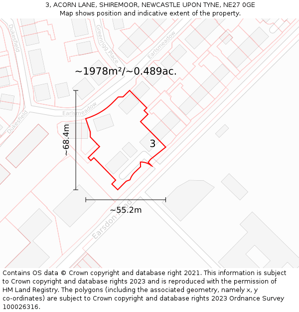 3, ACORN LANE, SHIREMOOR, NEWCASTLE UPON TYNE, NE27 0GE: Plot and title map