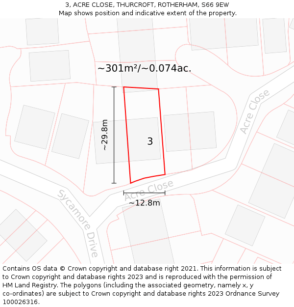 3, ACRE CLOSE, THURCROFT, ROTHERHAM, S66 9EW: Plot and title map