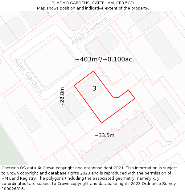 3, ADAIR GARDENS, CATERHAM, CR3 5GD: Plot and title map