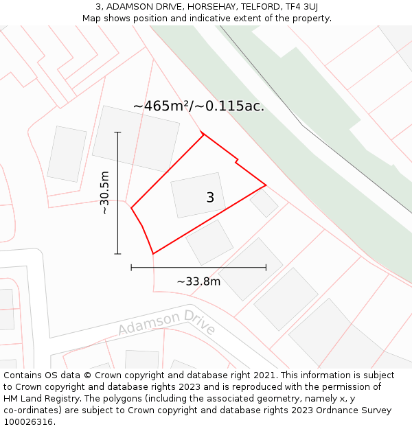 3, ADAMSON DRIVE, HORSEHAY, TELFORD, TF4 3UJ: Plot and title map