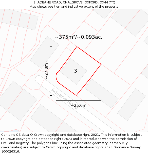 3, ADEANE ROAD, CHALGROVE, OXFORD, OX44 7TQ: Plot and title map