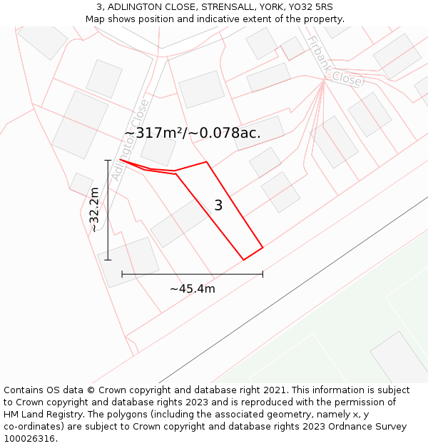 3, ADLINGTON CLOSE, STRENSALL, YORK, YO32 5RS: Plot and title map