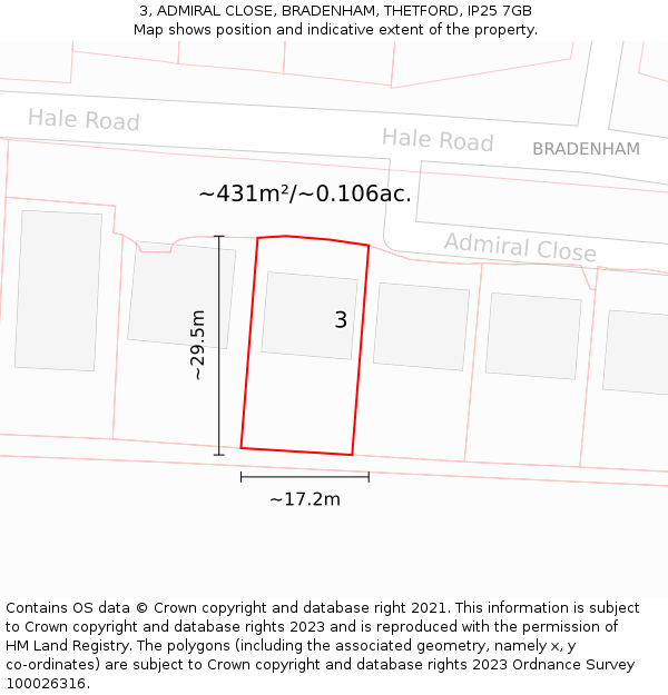 3, ADMIRAL CLOSE, BRADENHAM, THETFORD, IP25 7GB: Plot and title map