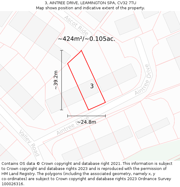 3, AINTREE DRIVE, LEAMINGTON SPA, CV32 7TU: Plot and title map